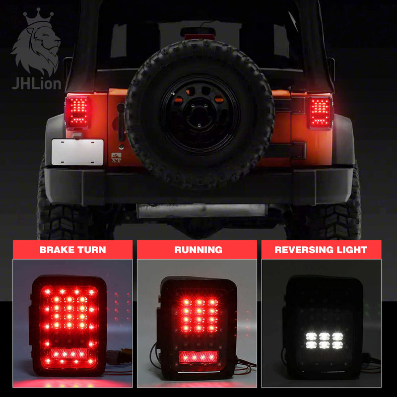 Smoke/Clear Lens LED Tail Lights DOT Approved for 2007-2018 Jeep Wrangler JK JKU, High Intensity Led Rear Taillights w/Parking Light, Brake Turn Signal Lamp and Reverse Lamps Function