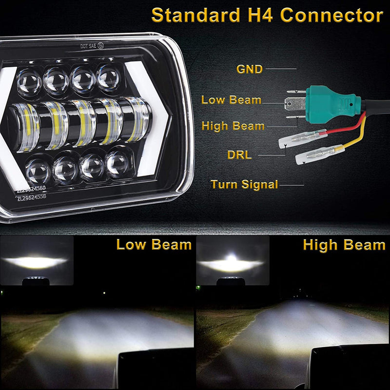 7x6" inch Halo LED Headlights, 5x7 inch Square LED Headlamp with Arrow Angel Eyes DRL Turn Signal Light Replaces H6054 H5054 H6054LL 69822 Fit Trucks Wrangler XJ YJ Sedans GMC