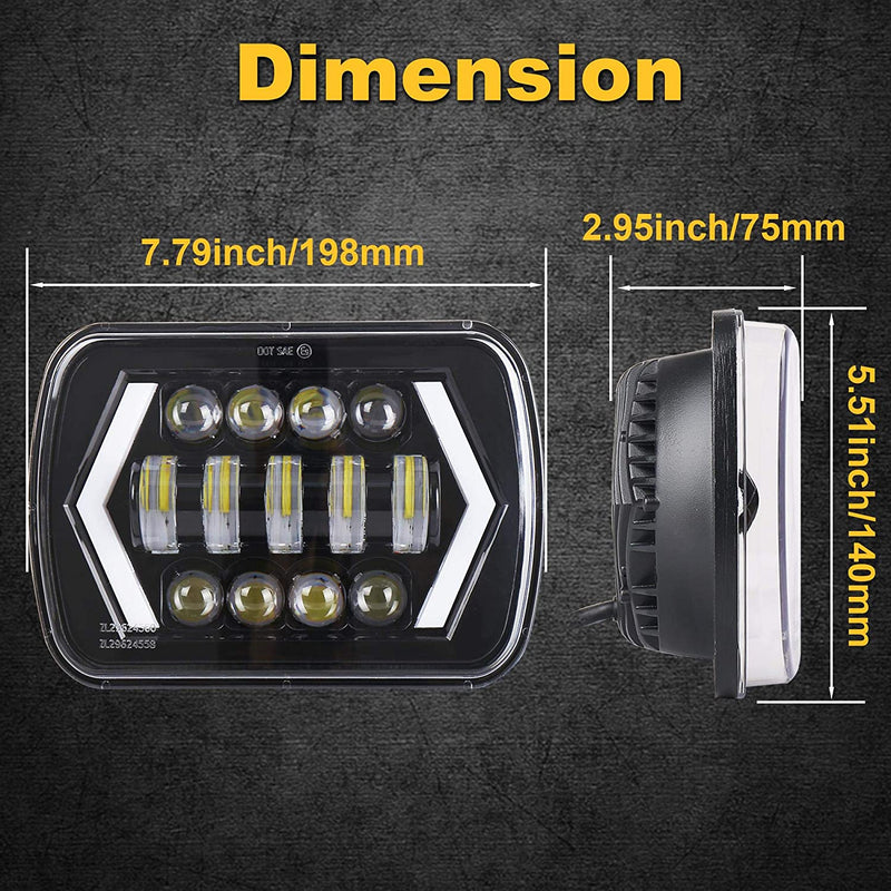 7x6" inch Halo LED Headlights, 5x7 inch Square LED Headlamp with Arrow Angel Eyes DRL Turn Signal Light Replaces H6054 H5054 H6054LL 69822 Fit Trucks Wrangler XJ YJ Sedans GMC