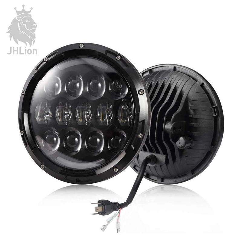 105W Brightest OSRAM 7'' Inch Round Black Led Headlights with White/amber Turn Signal DRL for Jeep Wrangler JK/TJ and Hummer with H4&H13 Adapter(Black Pair)